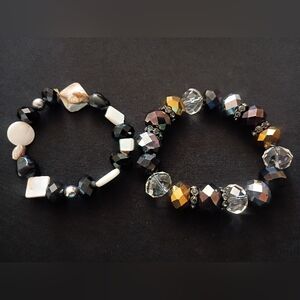 Handmade Black and Metallic Beaded Stretch Bracelet Set